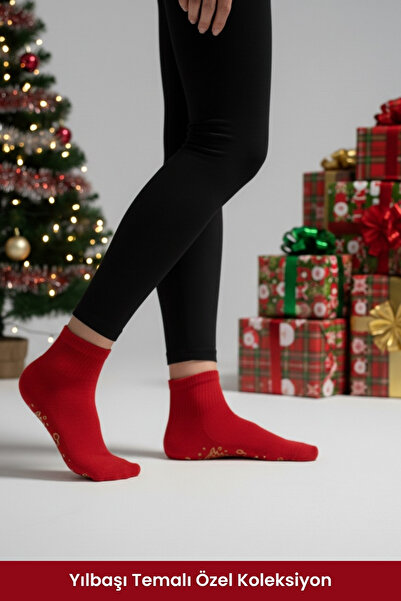 Dore Orijinal Kadın Yılbaşı Temalı Yoga & Pilates Çorabı Kaydırmaz Tabanlı Yılbaşı Hediyesi Çorap 1 Çift
