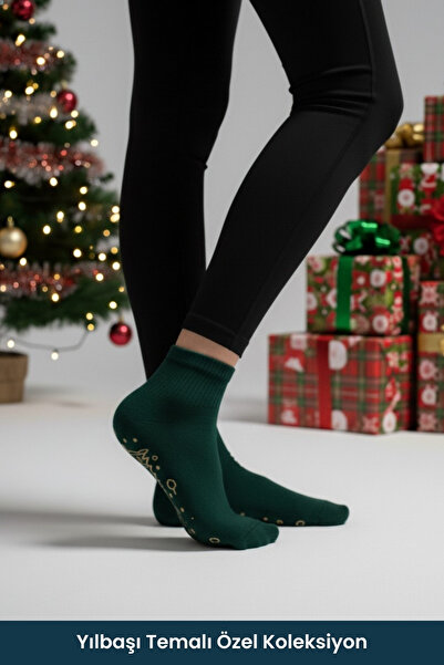 Dore Orijinal Kadın Yılbaşı Temalı Yoga & Pilates Çorabı Kaydırmaz Tabanlı Yılbaşı Hediyesi Çorap 1 Çift