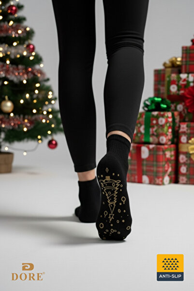Dore Orijinal Kadın Yılbaşı Temalı Yoga & Pilates Çorabı Kaydırmaz Tabanlı Yılbaşı Hediyesi Çorap 1 Çift