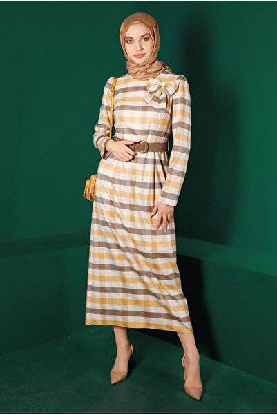 Alvina E Karirano haljina sa detaljima mašne 43329