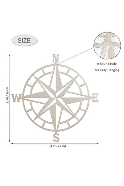 fulina 11 Inches Metal Nautical Compass Wall Decor, Bedroom Porch Garden Home Decoration, Grey Gold