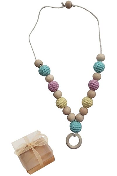 MYG Baby Ahşap Emzirme Kolyesi Amigurumi Anne Bebek Emzirme Kolyesi Hediyelik Paketiyle Gönderilecektir