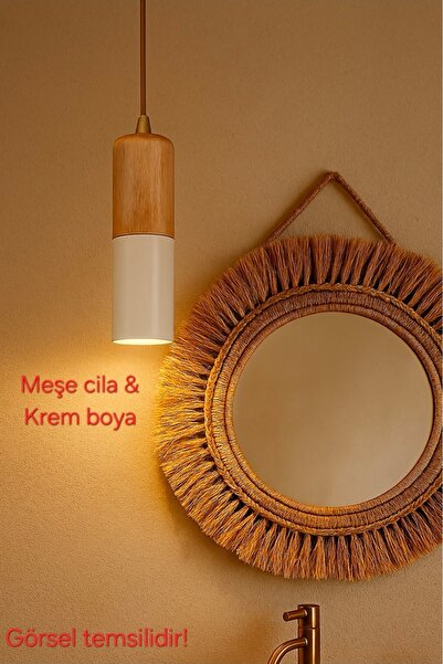 Bozyaka Aydınlatma Tirso Dekoratif Metal Krem & Ahşap Tavan Sarkıt Tekli Avize (GÜN IŞIĞI LED AMPUL DAHİLDİR...)