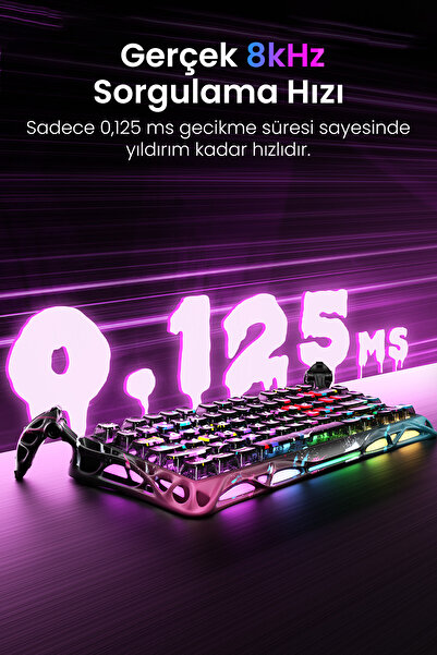 Gravastar Mercury V75 Pro Hall Effect Manyetik Switch Rapid Trig. 8KHz RGB Kablolu Gaming Klavye Neon Graffi.