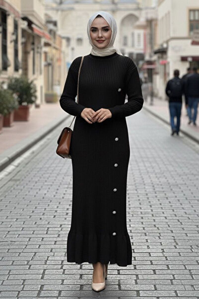 benguen Ruffle Dress with Side Buttons H25309 Black