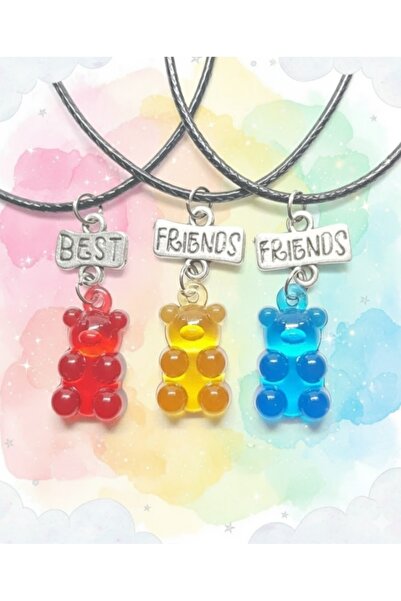 TUNA TAKI & AKSESUAR Jelibon Ayıcıklar 3'lü Bff Best Friends Arkadaşlık Kolyesi Model 5 Çocuk Kolye