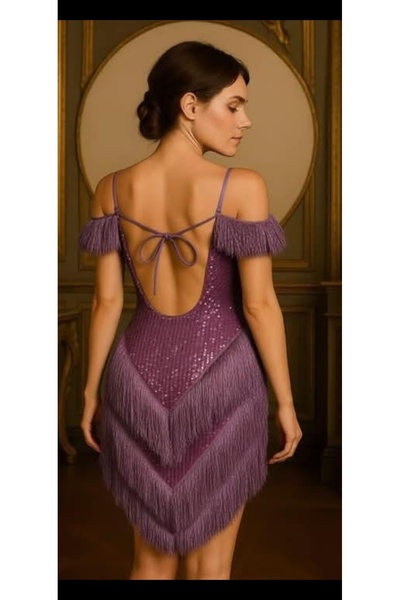 NİSANURTEKSTİL Püsküllü Elbise kadın, ikili takım Bale Salonu Caz Samba Tango Elbiseler