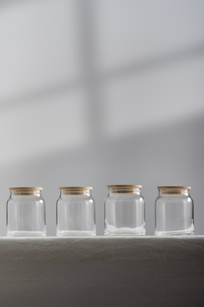 Rakle Pure Bambu Kapaklı 4'lü Cam Kavanoz Seti 290 cc