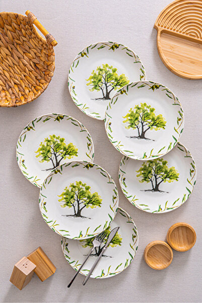 RUBİ PORSELEN Olive 25 cm Servis Tabağı 6’lı Set – Akdeniz Zeytin Desenli Premium Porselen