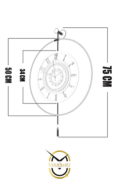 MetaQuartz Aksesuar Led’li Gold 7-24 Kristal - Büyük Boy (50X75CM)-(3 ADET PİL HEDİYE) Dekoratif MetalDuvar Saati