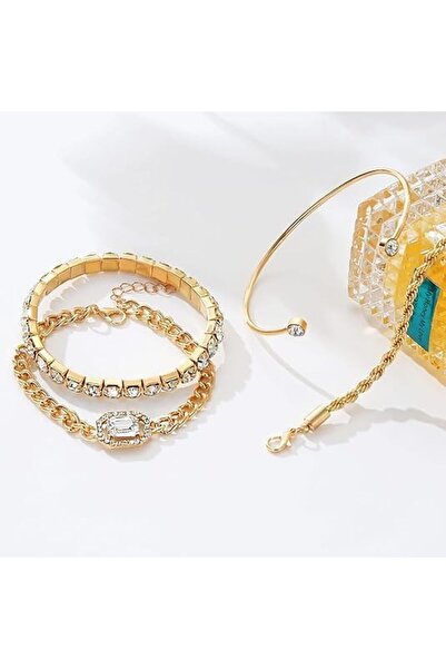 fulina Gold Bangle Bracelets, Plated Link Cubic Paperclip Stake Layering Chain Adjustable Hand Jewelry