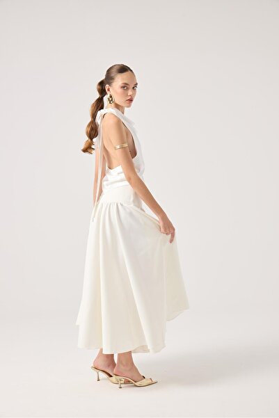 HOLLY LOLLY Fusta lungă Elenor cu fermoar albă