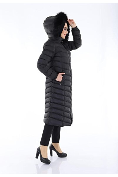 Space Fashion Kadın Siyah Uzun Şişme Mont