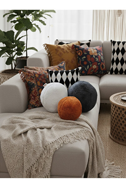oneplise Pernă cu bile din 3 piese / Pernă 1 Ecru mare / Pernă 1 Antracit mare / 1 țiglă mică (42 cm / 25 cm)
