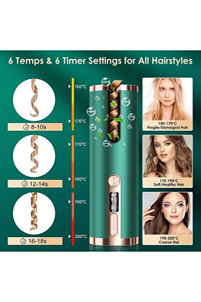 fulina Automatic Cordless Hair Curler, Curling Iron 6 Adjustable Temperature Timer LCD Display Hair Wavers