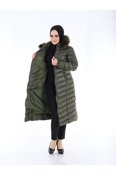 Space Fashion Kadın Uzun Haki Şişme Mont