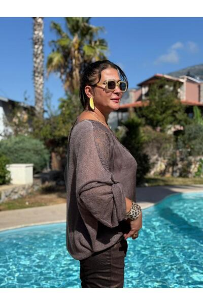 Punta Otantik Nc1888 Back and Shoulder Lace Silk Knitwear Italian Blouse Brown