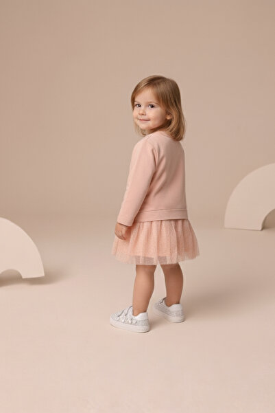 Minipodyum Mevsimlik Uzun Kollu %100 Pamuk Astarlı Kız Bebek Tüllü Elbise