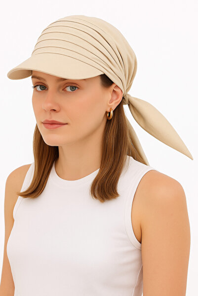 CapZone Bağlamalı Vizör Şapka Siperlik Bandana Güneşten Koruyuculu Bej