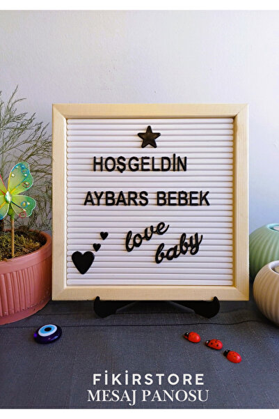 fikirstore Ahşap Çerçeveli Yazı Tahtası Mesaj Panosu Ve 148 Türkçe Karakterli Harf Seti (25X25 CM)