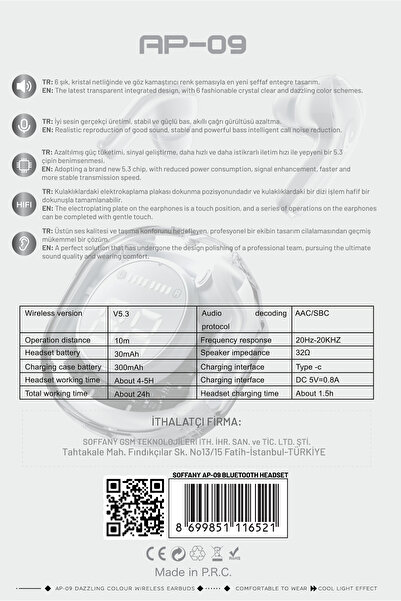 Soffany AP09-001 TWS Bluetooth Kulaklık Bileklik Beyaz
