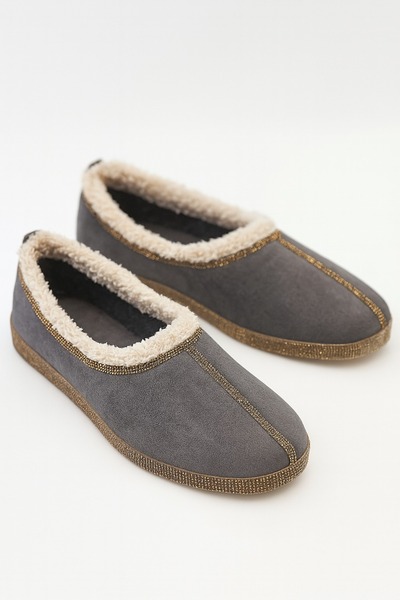 Giydim Gidiyor Fifth Kristal Taşlı Süet Ayakkabı Gri