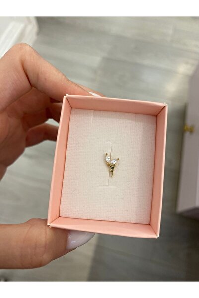 Siminkari 925 Gümüş Melek Model Taşlı Piercing 14 Ayar Altın Kaplama