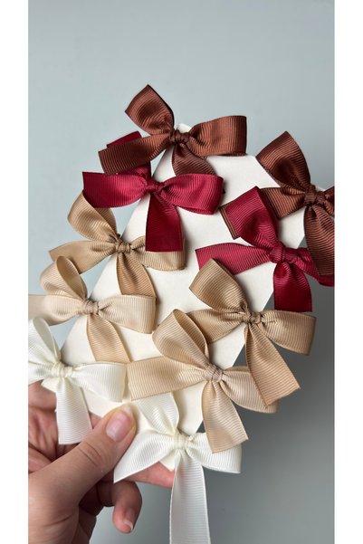 Toka Perisi Brown Tones Ribbon Bow 10 Pieces 3cm Metal Clip (Dark, Light and Milk Coffee Burgundy Ecru)