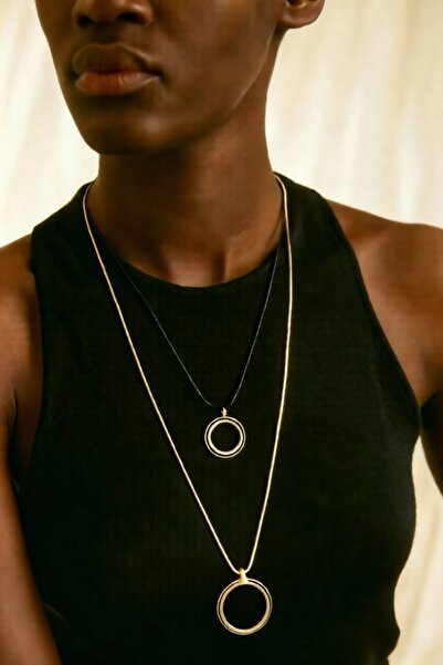 COCOSH TAKI Gold ve siyah zincirli halka detaylı çoklu uzun kolye