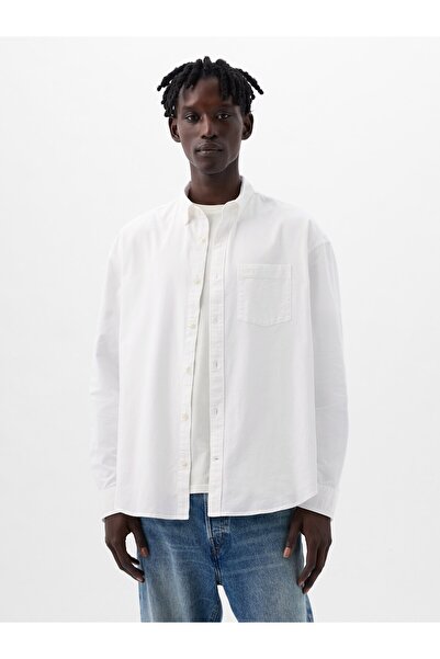 GAP Erkek Beyaz Logo Oversize Oxford Gömlek
