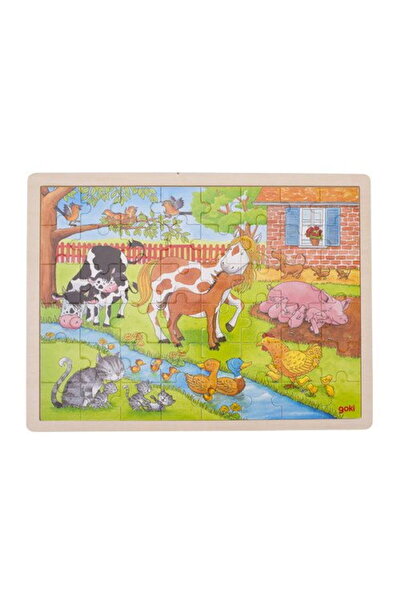 Goki Puzzle de lemn, copii 3 ani+, viața la fermă cu animăluțe, 48 piese,