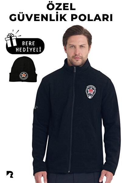 KARGA ÜNİFORMA معطف صوف أسود مطرز للرجال (ARMALI) للحماية الخاصة، مع عاكس ضوئي، صوف للحماية الخاصة