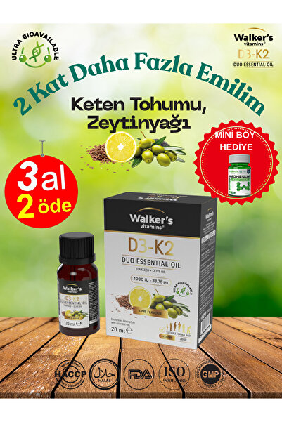 Walkers D3 K2 20 ml ( Zeytinyağı , Keten Tohumu Yağı ) Sprey Damla