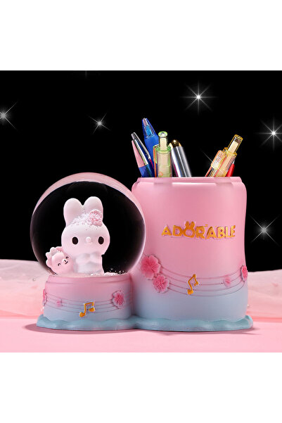 Livava Rabbit and Teddy Bear Globe Lighted Polyester Pen Holder, Blue, 15X10