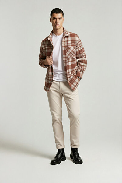 Etikmen Fehér csíkos csempe favágó férfi ing felett - ajándékdobozban