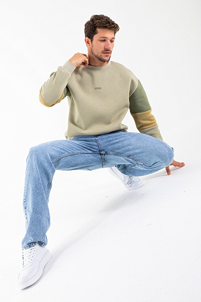 JB John Borners Чоловічий велосипедний комір з принтом на рукавах, 3 нитки, світшот, камінь - 25K 5298