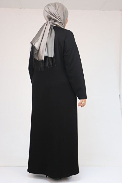 Eslina 42033 Büyük Beden Yandan Cepli Modal Elbise - Siyah