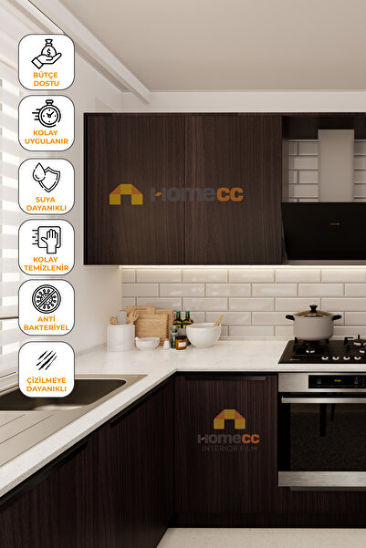 HOMECC İNTERİOR Yapışkanlı Folyo - Real Ceviz Duvar Kaplama Paneli - Mobilya Duvar Kapı - 120cm Genişlik - VW824