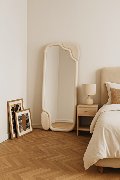 HOMEZ NEED Modern floor mirror with a padded frame and a distinctive artistic design