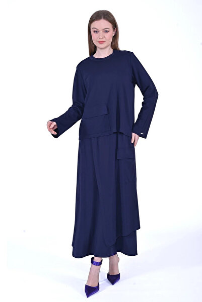 Invee Skirted Suit with Pocket Details, Dark Blue 7023