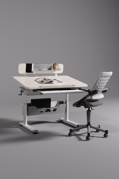 Creo Mobili Mini Vega Advanced Çalışma Masası ve Sandalye Seti, Yükseklik Ayarlı Çocuk Ekru Ders Çalışma Masası