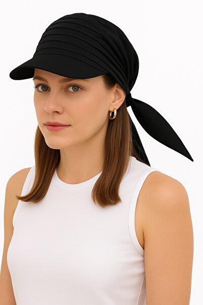 CapZone Bağlamalı Vizör Şapka Siperlik Bandana Güneşten Koruyuculu Siyah