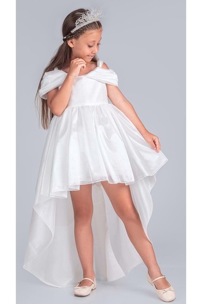 Mnk Baby&Kids Детска рокля с ниски рамене и блестящи детайли M00760 БЯЛА