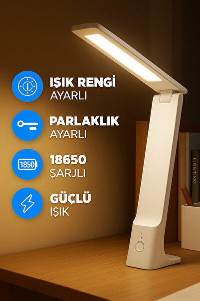 Ozsport Şarjlı 26 LED Masa Lambası 3 Renk Ayarlı Dokunmatik Işık Kademeli Çal...