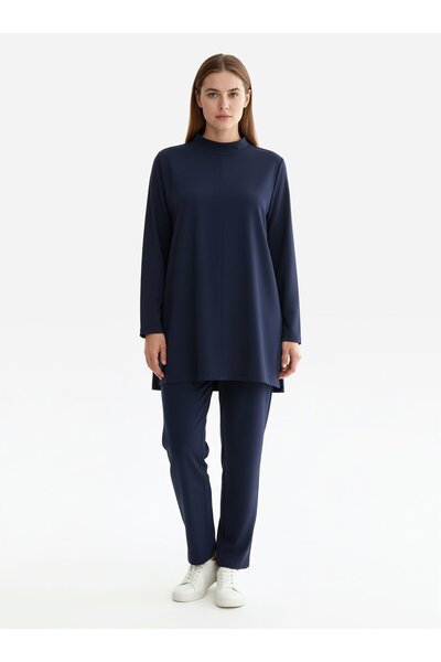 ALİA Туніка та штани зі швами на передній частині, спортивний комплект великих розмірів - синій -