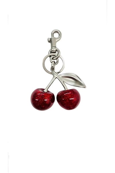 Aychra سلسلة مفاتيح معدنية على شكل كرز فضي اللون - إكسسوار أنيق وراقي