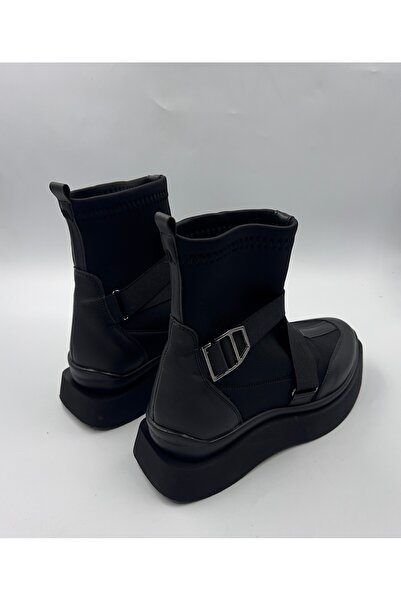 dabab shoes Adrinal Siyah Strej Kemer Detay Düz Taban Kadın Spor Bot