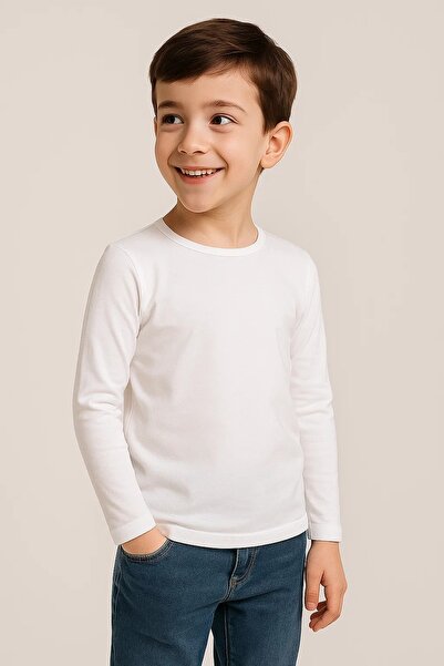 Mnk Baby&Kids Unisex Çocuk Bisiklet Yaka Uzun Kollu Okul Badi M00748 BEYAZ