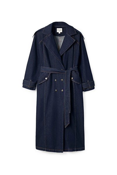 Pilea Koyu Mavi Denim Uzun Trençkot