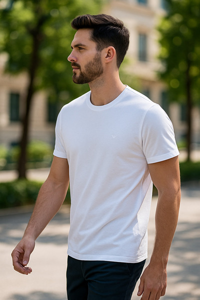 Maccali Ανδρικό κοντομάνικο καλοκαιρινό βαμβακερό λευκό μπλουζάκι Basic